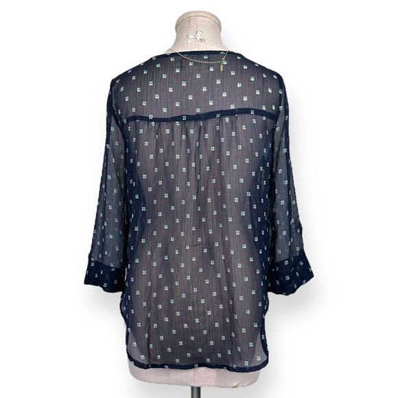 HOLLISTER Boho Style Chiffon Sheer Aztec Blouse Top Green Cover Up Blue Medium - Picture 4 of 10